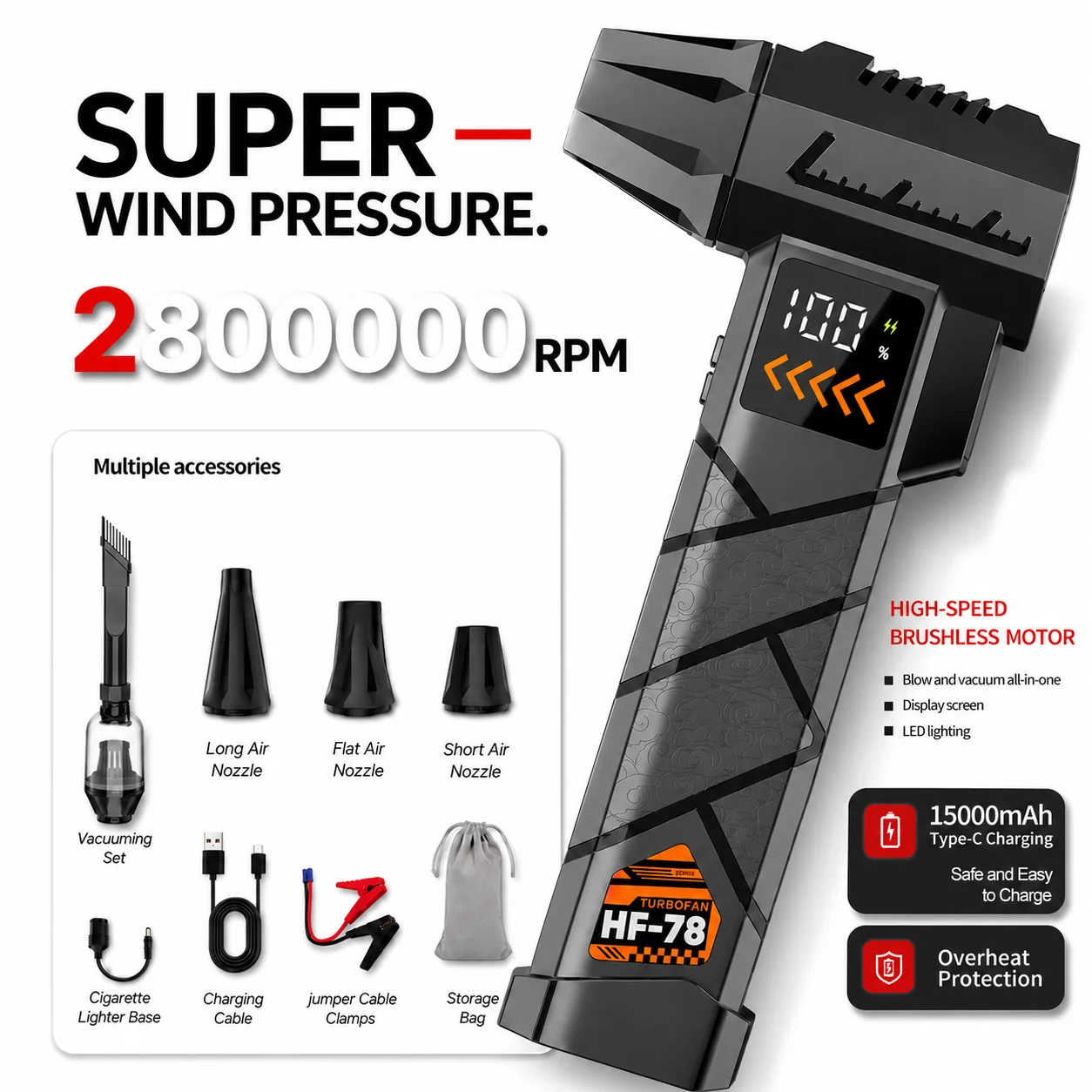 Dryer Car Blower - Super Powerful 2800000RPM Electric Jet Blower